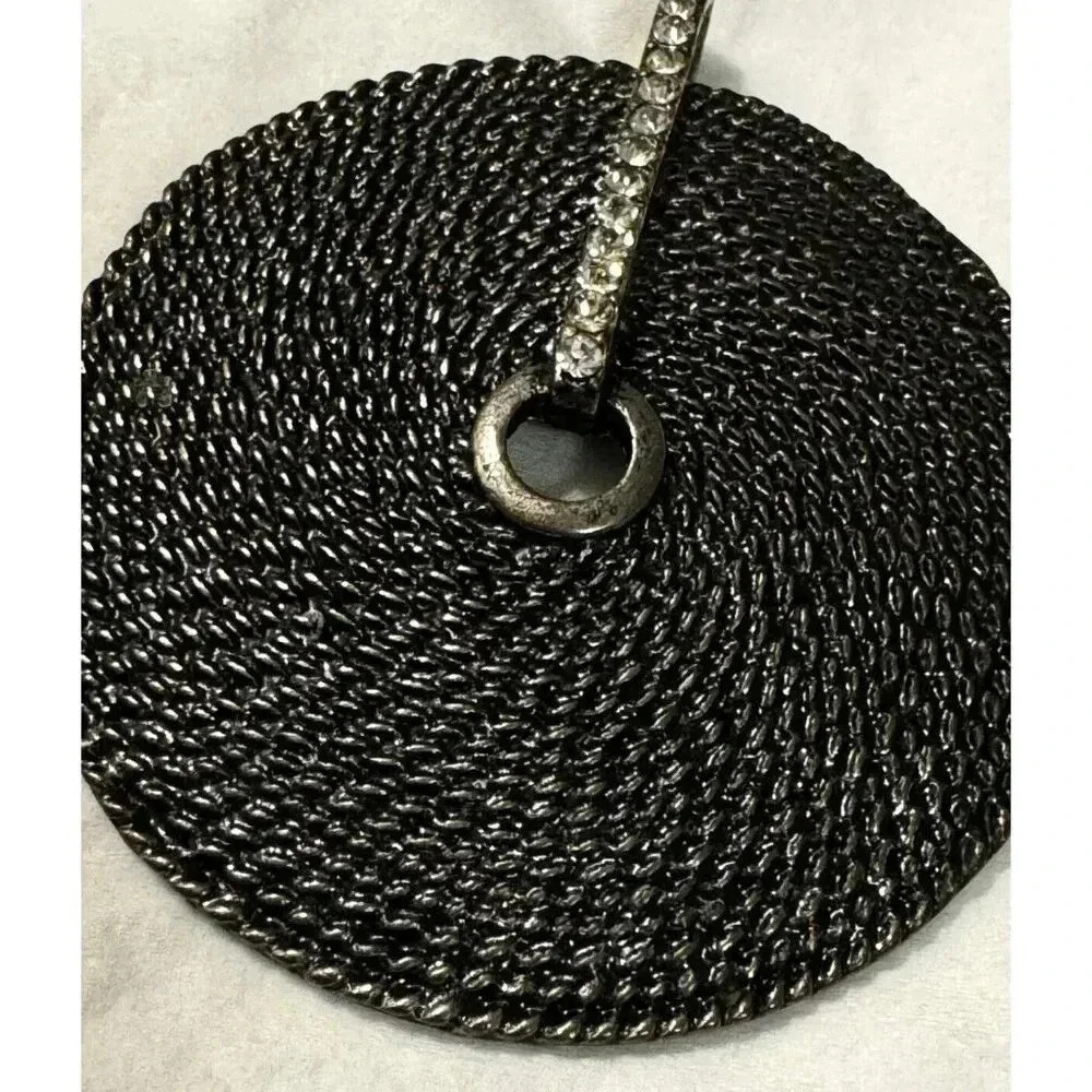 Gunmetal Spiral Textured Round Statement Pendant Clear Rhinestone Bar Accent - Picture 4 of 9